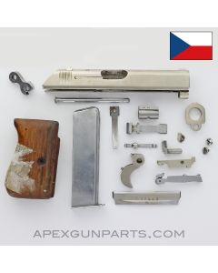 CZ27 Parts Grouping, w/ Wood Grip, 7rd Magazine, Late WW2 Marked, Nickel, 7.65 *Good* 
