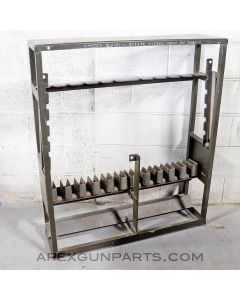 USGI M16 / M16A1 Rifle Rack w/ Data Plate, Luke Air Force Base Marked, Aluminum with Steel Lock Bars, O.D. Green *Good*
