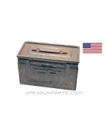 Browning M2 .50 Cal. Ammo Can, Side Opening Lid, Steel w/ Carry Handle, Green, *Good* 
