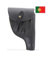 P38 Pistol Flap Holster w/ 2 Magazine Pockets, Portuguese Issue, Black Leather *Very Good*