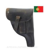 P38 Pistol Flap Holster w/ 2 Magazine Pockets, Portuguese Issue, Leather *Good*