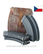 VZ-58 30rd Magazines, Four, w/ Leather Pouch, 7.62X39 *Fair* 