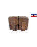 Mauser Rifle Ammunition Pouch, Two Pocket, Leather, Yugoslavian