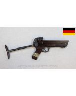 MP-40 Lower Receiver and Grip Frame w/ Folding Stock, Bnz 42 Marked, Brown Bakelite, Left Side Grip Panel Broken *Good*