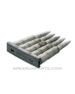 (5) Pack Dummy Rounds with (1) Swedish Mauser M96 Stripper Clip, 6.5mm, Silver w/Pointed Nose, *Good, Rusty* 
