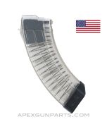 US PALM AK-47 Magazine, 30rd, Waffle Pattern, Translucent / Poly Black, Polymer Lug, 7.62x39 *NEW*