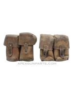 SKS Ammunition Pouch, Set of TWO, Two Pocket, Leather, Yugoslavian, *Fair* with Stains, Sold *As Is*