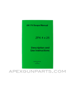 AK-74 Scope Manual, ZFK  4x25mm, East German Issue, Translated From Original, Paperback, *NEW*