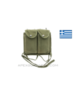 M1A / M14 Dual Magazine Pouch, OD Green Canvas w/Metal Hangers, Greek, *Good* 