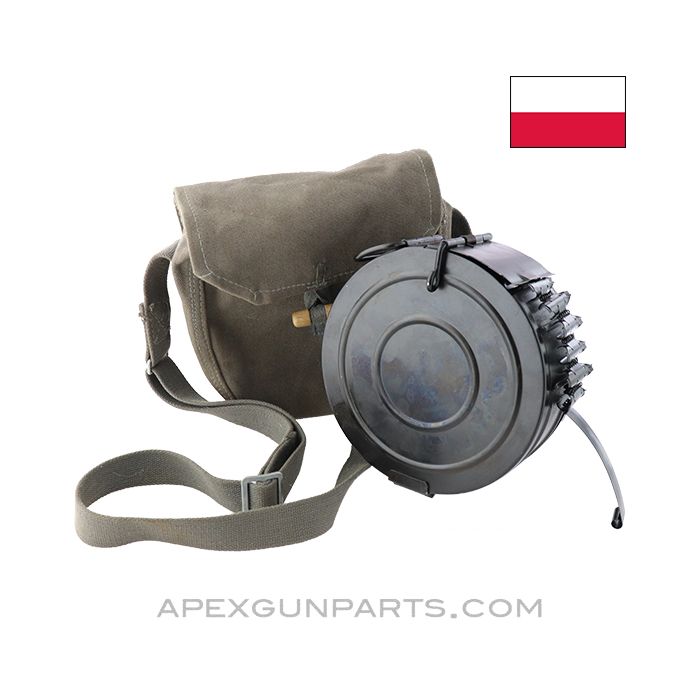 Polish RPD Drum & Canvas Pouch, w/100rd Belt, 7.62X39 *Very Good*