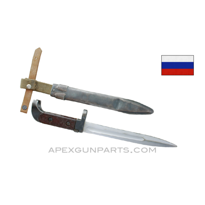 Russian AK-47 Bayonet and Scabbard, Type 1, 1953-1959 Izhevsk, Brown Grip, *Fair / Heavy Use*