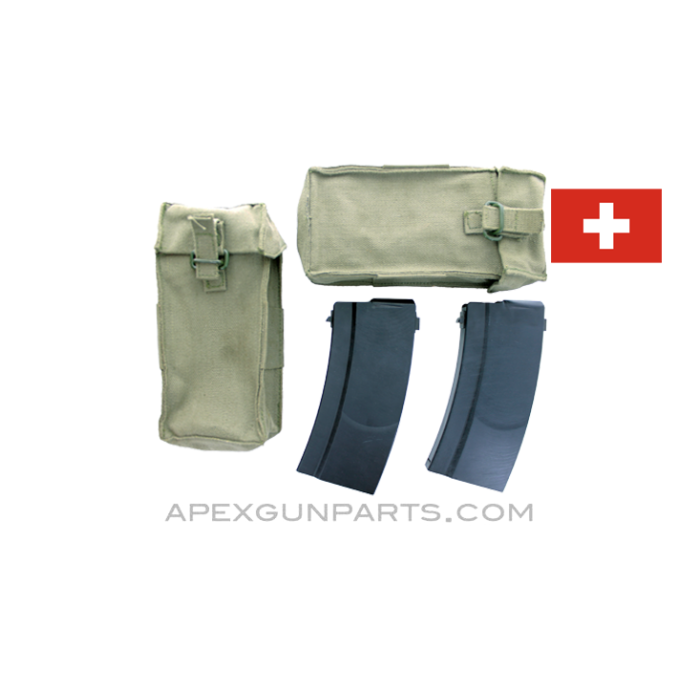 Swiss Stgw 57 (2) Magazines w/(2) Double Mag Pouches, 24rd, 7.5x55, *Very Good* 