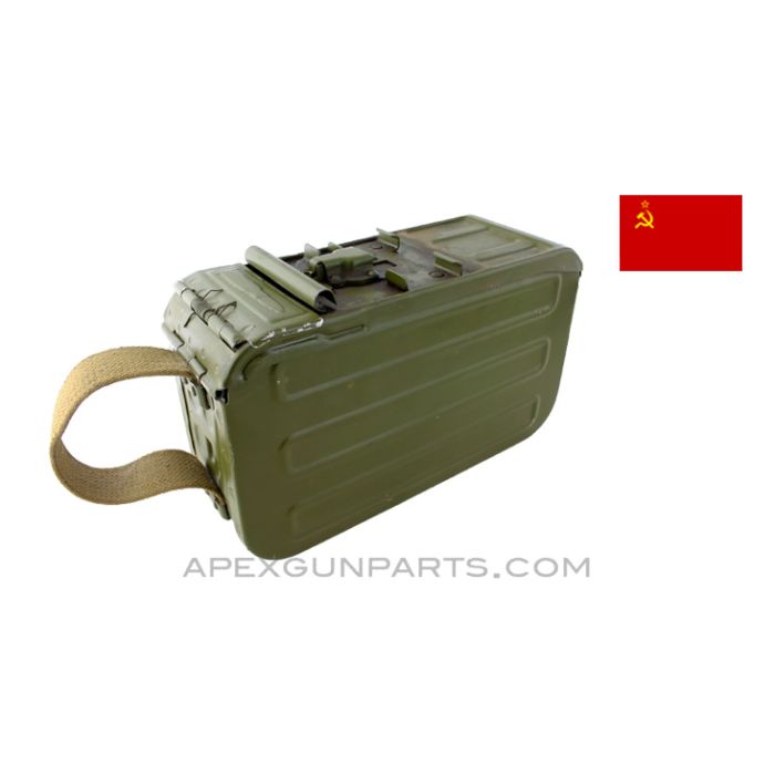 PKM Assault Ammo Can w/ Links, 100rd, Soviet Era Matte Green, 7.62X54R  *Good* 