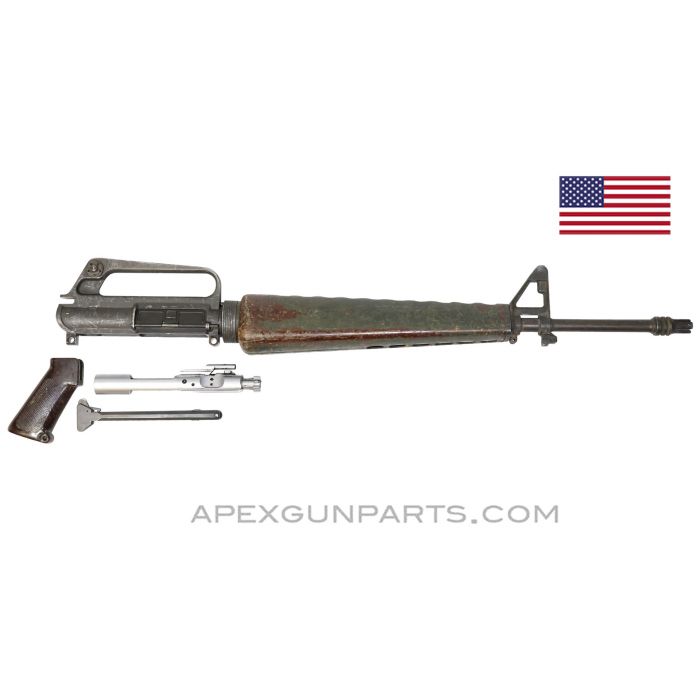 Colt 601 M16 Upper Assembly, 20" Barrel, w/ Bolt Carrier Assy. & Chrgng Hndl, Brown Pistol Grip & Hand Guards, Duckbill Flash Hider *Good* 