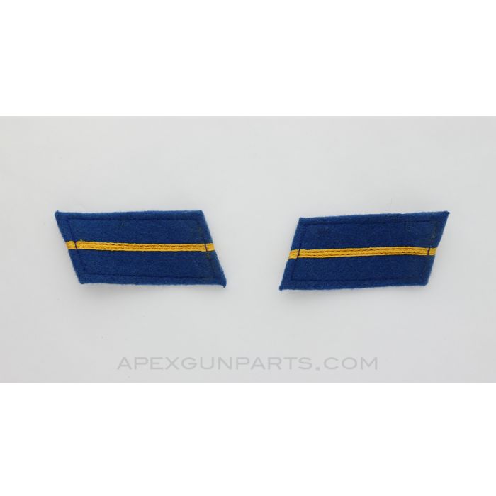 Chinese PLA Collar Tabs, Blue with Gold Stripe, Military *NOS*