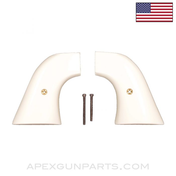 Pietta 1872 SA Revolver Grips, w/ Screws, White Polymer, *New Manufactured*
