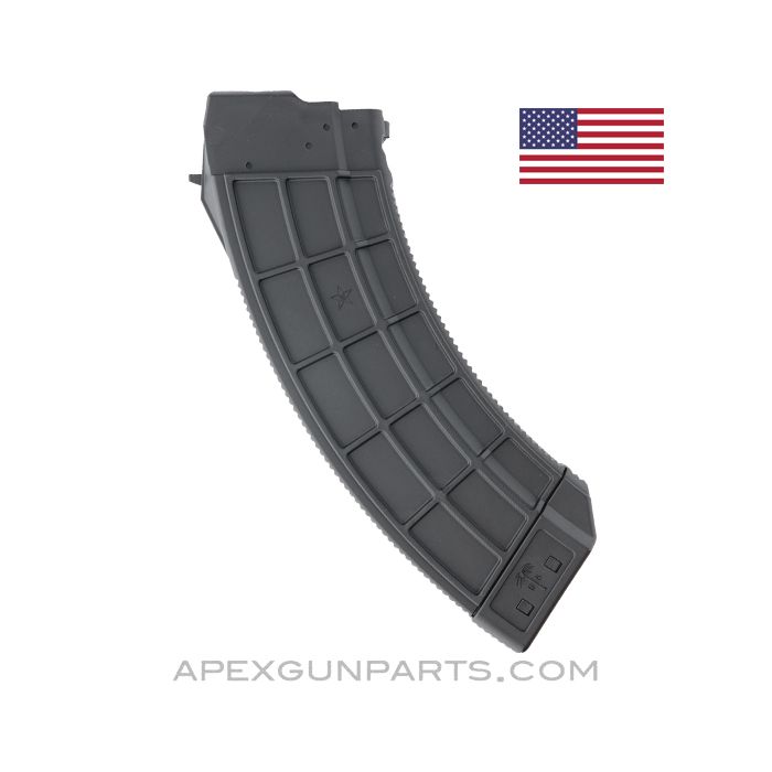 US PALM AK-47 Magazine, 30rd, Waffle Pattern, Black Polymer, Polymer Lug, 7.62x39 *NEW*