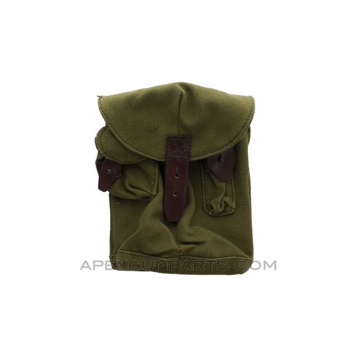 Romanian AK-47 Two Magazine Divided Pouch, 30rd, Canvas w/Leather Straps, *Very Good* 
