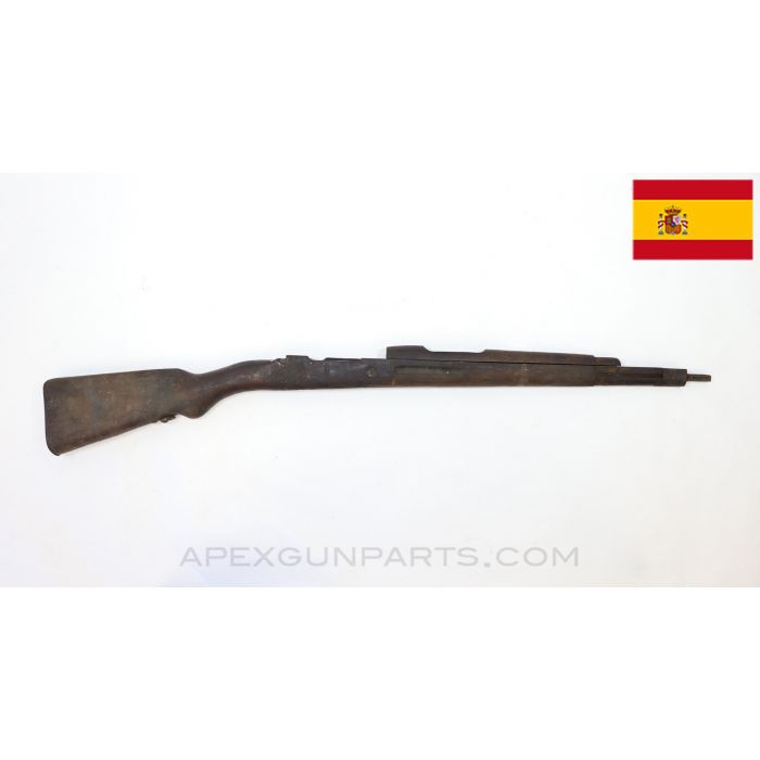 Spanish M44 Mauser Stock Set, No Barrel Band Spring, Cracked, 38" *Fair*