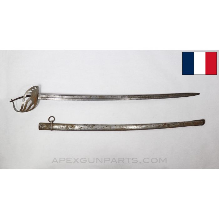 1890's Chilean Cavalry Sabre Heavy Blade Assembly, w/ Bird Cage Hand Guard, French Made, No Handle, *Fair Condition / Heavy Use*