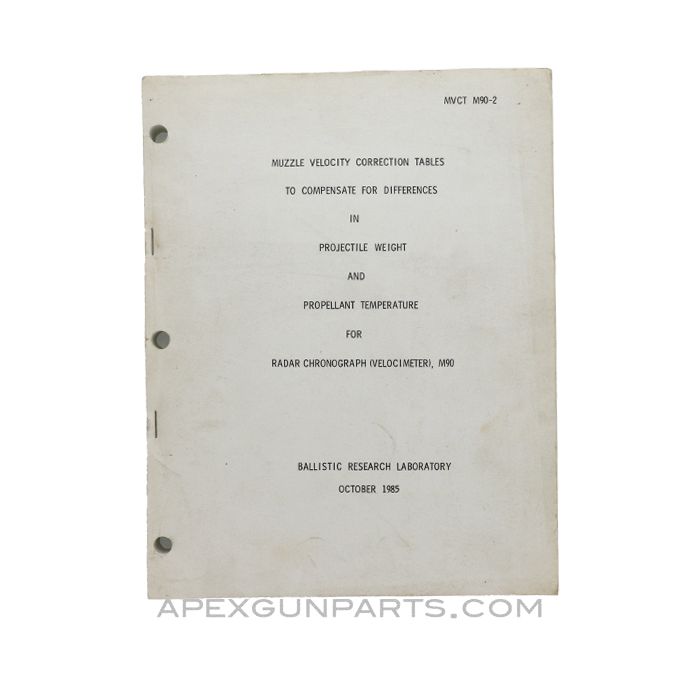 Muzzle Velocity Correction Tables, Ballistic Research Laboratory, MVCT M90-2, Paperback *Good*
