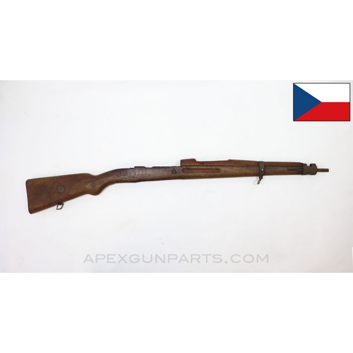 Czech VZ-24 Mauser Stock Set, Complete, w/ German WW2 Plugged Wrist Swivel, 38", Wood, *Fair*