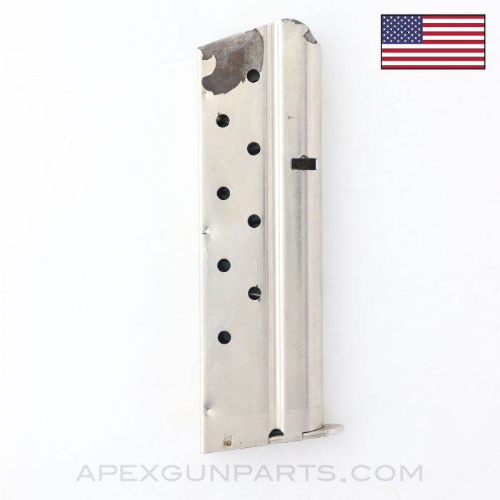 Colt 1911 Government / Commander Magazine, 9rd, Stainless, 9mm, *Good*