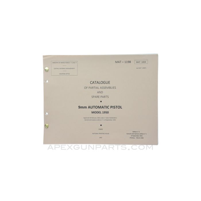 Model 1950 9mm Automatic Pistol Parts Catalog, 2nd Edition, Paperback, Translation from Original *NEW*