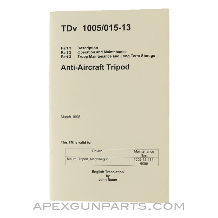 MG-3 Anti-Aircraft Tripod Operator's Manual, Translated From Original, Paperback, *NEW*