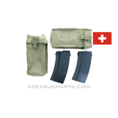 Swiss Stgw 57 (2) Magazines w/(2) Double Mag Pouches, 24rd, 7.5x55, *Very Good* 