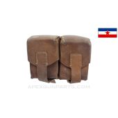 Mauser Rifle Ammunition Pouch, Two Pocket, Leather, Yugoslavian