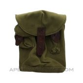 Romanian AK-47 Two Magazine Divided Pouch, 30rd, Canvas w/Leather Straps, *Very Good* 