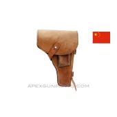 Chinese M54 Tokarev Pistol Holster, Brown Leather w/Blue Corduroy Lining, *Good* 
