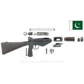 STEN Mk 5 SMG Parts Set w/Wood Stock &amp; Grip, 9mm Luger, Torch Nicked Shroud, Pakistan 