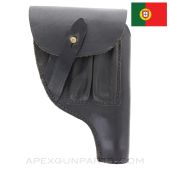P38 Pistol Flap Holster w/ 2 Magazine Pockets, Portuguese Issue, Black Leather *Very Good*