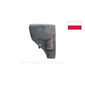 Polish P64 Leather Pistol Holster, w/Attachments on Back for Cross Strap, *Good*