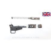 STEN MK 3 SMG Parts, Bolt,  Recoil Spring, Stripped FCG Housing, Magwell & Front Sight, 9mm Luger *Fair*