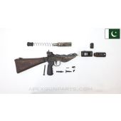STEN MK 5 SMG Parts Set, w/ Wood Stock & Grip, Cut Trigger Housing Tabs, 9mm Luger, Pakistan *Good*
