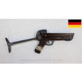 MP-40 Lower Receiver and Grip Frame w/ Folding Stock, Bnz 42 Marked, Brown Bakelite, Left Side Grip Panel Broken *Good*