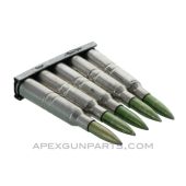 (5) Pack Dummy Rounds with (1) Swedish Mauser M96 Stripper Clip, 6.5mm, Green w/Pointed Nose, *Good, Rusty* 