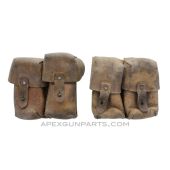 SKS Ammunition Pouch, Set of TWO, Two Pocket, Leather, Yugoslavian, *Fair* with Stains, Sold *As Is*