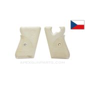 CZ-50 / CZ-70 Grip Set, White Plastic, Ribbed, *Good*
