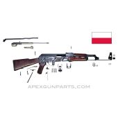 1958 Polish KbK Model "N" Milled AK-47 Parts Kit, Laminated Furniture, NO Rail, 7.62X39 