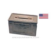 Browning M2 .50 Cal. Ammo Can, Side Opening Lid, Steel w/ Carry Handle, Green, *Good* 