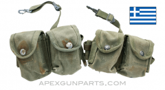 SPECIAL! Set of 2 M1 Garand En-Bloc Ammunition Pouches, OD Canvas, Greek *Good/Stained/Worn* 